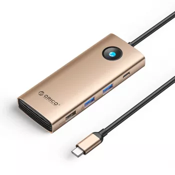 ORICO PW11 Hub USB-C 8-in-1 con 2x USB-A 3.0, 1x USB-A 2.0, 1x USB-C 3.0, 1x USB-C PD 100W, 1x HDMI 4K 60Hz, 1x VGA 1080P 60Hz, 1x RJ45 Gigabit Ethernet - oro rosa