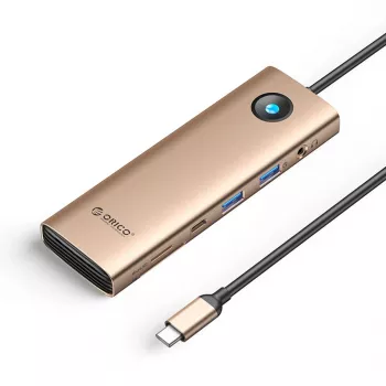 ORICO PW11 Docking Station USB-C 9-in-1, 2x USB-A 3.0, 1x USB-C 3.0, 1x USB-C PD 100W, 1x HDMI 4K 60Hz, 1x microSD/SD, 1x RJ45 2.5G Ethernet, 1x Audio 3.5mm, oro rosa