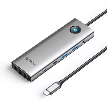 ORICO PW11 Docking Station USB-C 9-in-1 grigio - 2x USB-A 3.0, 1x USB-C 3.0, 1x USB-C PD 100W, 1x HDMI 4K 60Hz, 1x microSD/SD, 1x RJ45 2.5G Ethernet, 1x Audio 3.5mm