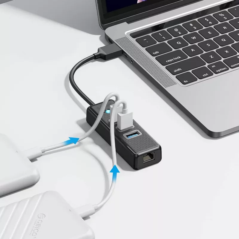 ORICO PW3UR25-U3 Hub USB 3.0 4 porte con 2,5G Ethernet, 0,5 m, nero