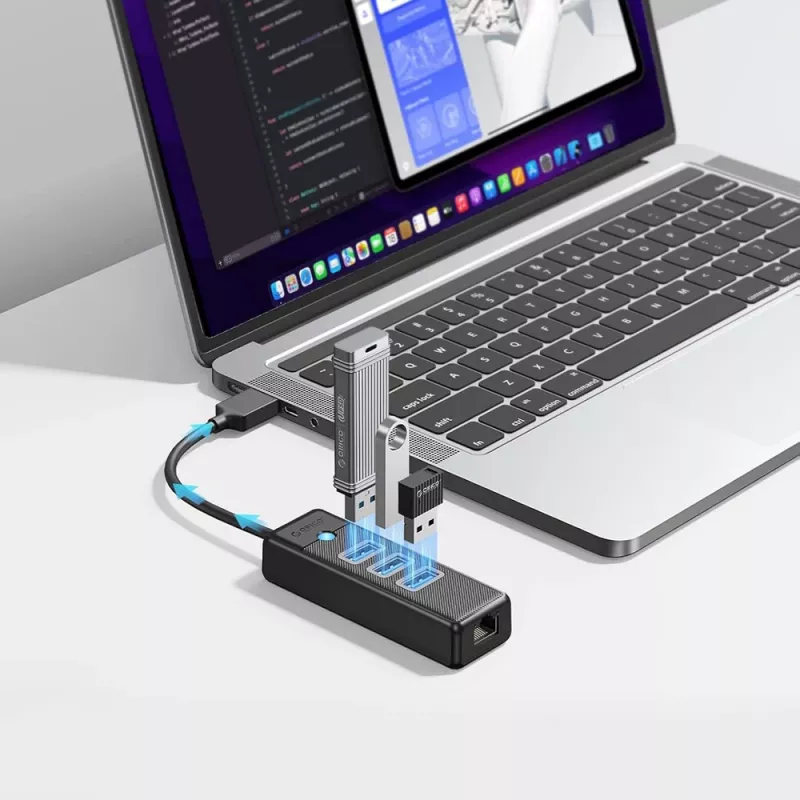 ORICO PW3UR25-U3 Hub USB 4 porte con 3x USB-A 3.0 e 2.5G Ethernet, cavo 1m, nero