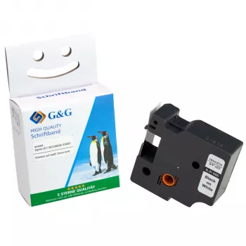 G&G nastro etichette 12mm x 7m bianco su nero compatibile con DYMO 45013