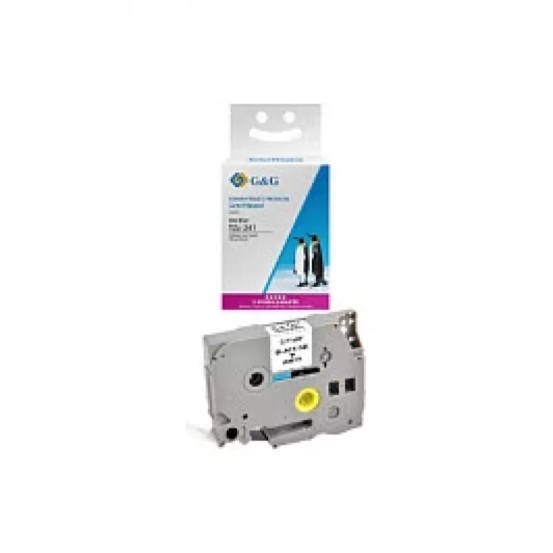 G&G nastro etichette compatibile 18mm x 8m nero su bianco laminato per Brother TZe-241