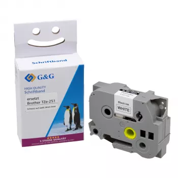 G&G BB-B-G-251 nastro etichette compatibile bianco su nero 24mm x 8m sostitutivo per Brother TZe-251