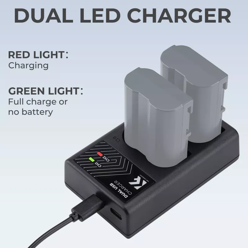 K&F Concept caricabatterie dual USB per Nikon EN-EL15 D7000 D7500 D850 D750
