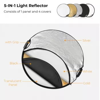 K&F Concept riflettore fotografico rotondo 5-in-1 con manico 80cm (32