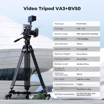 K&F Concept Treppiede Video Professionale con Testa Fluida 192cm KF09.147