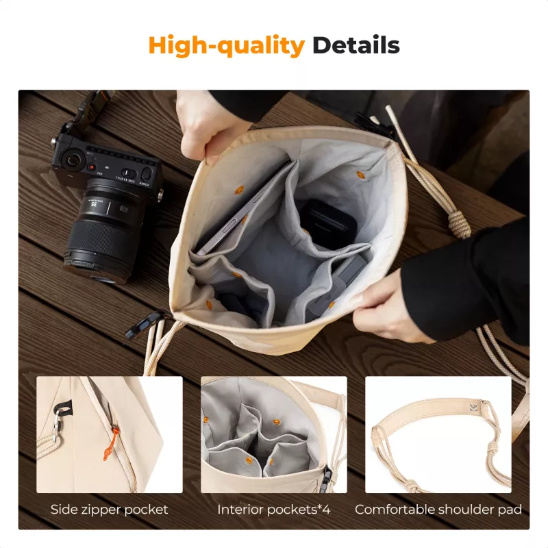 K&F Concept Borsa crossbody sling 5L beige per fotocamera e smartphone