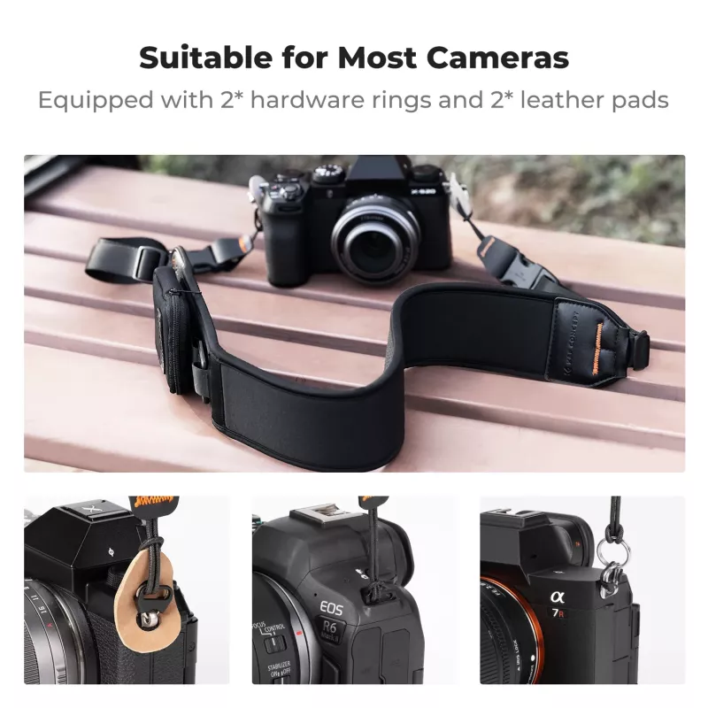 KF Tracolla in neoprene per collo e spalla per fotocamere DSLR e mirrorless (Canon, Nikon, Sony) - nera
