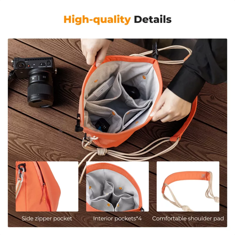 K&F Concept Borsa crossbody sling 5L arancione per fotocamera e smartphone