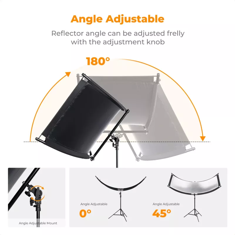 Riflettore curvo a U K&F Concept 4-in-1 180x60cm con stativo per luce e borsa da trasporto