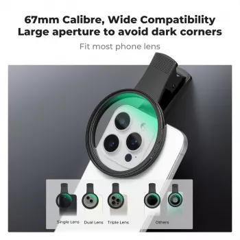 KF Black Diffusion 1/4 filtro 67mm con adattatore clip-on per smartphone