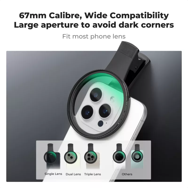 KF Black Diffusion 1/4 filtro 67mm con adattatore clip-on per smartphone