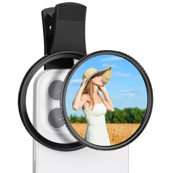 KF kit filtri 2-in-1 Black Diffusion 1/4 + CPL per telefono 67mm clip-on