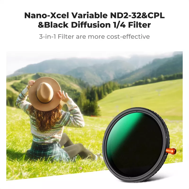 K&F Concept 67mm filtro ibrido 3-in-1 Fader ND2-32 + CPL + Black Diffusion 1/4