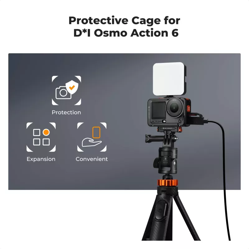 KF gabbia per fotocamera con supporto a telaio per DJI Osmo Action 6, metallo, nero, KF12.0026