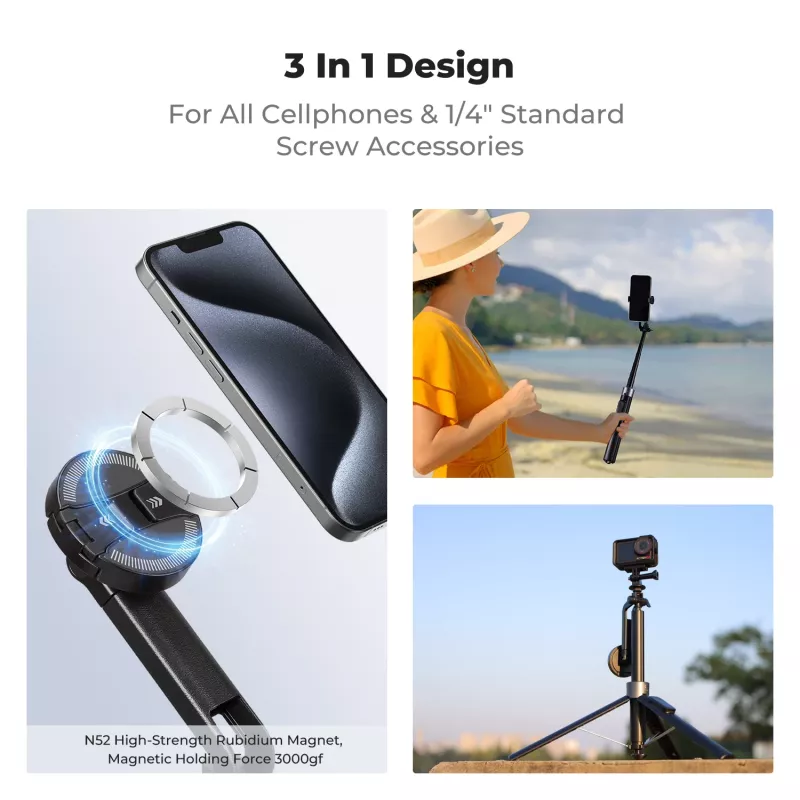K&F Concept X97-C Selfie Stick Treppiede 180 cm con supporto magnetico MagSafe e telecomando Bluetooth (nero)