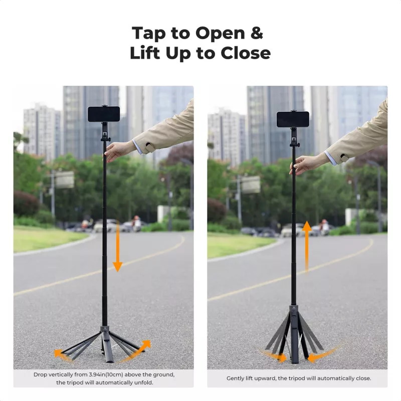 K&F Concept X97-C Selfie Stick Treppiede 180 cm con supporto magnetico MagSafe e telecomando Bluetooth (nero)