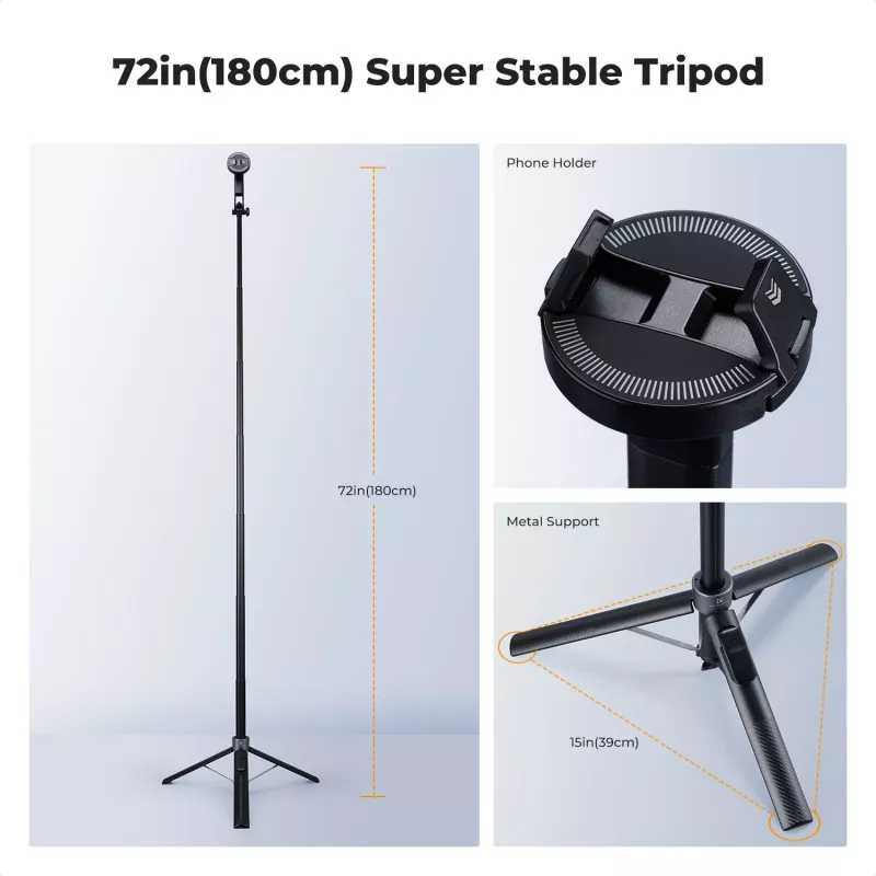 K&F Concept X97-C Selfie Stick Treppiede 180 cm con supporto magnetico MagSafe e telecomando Bluetooth (nero)