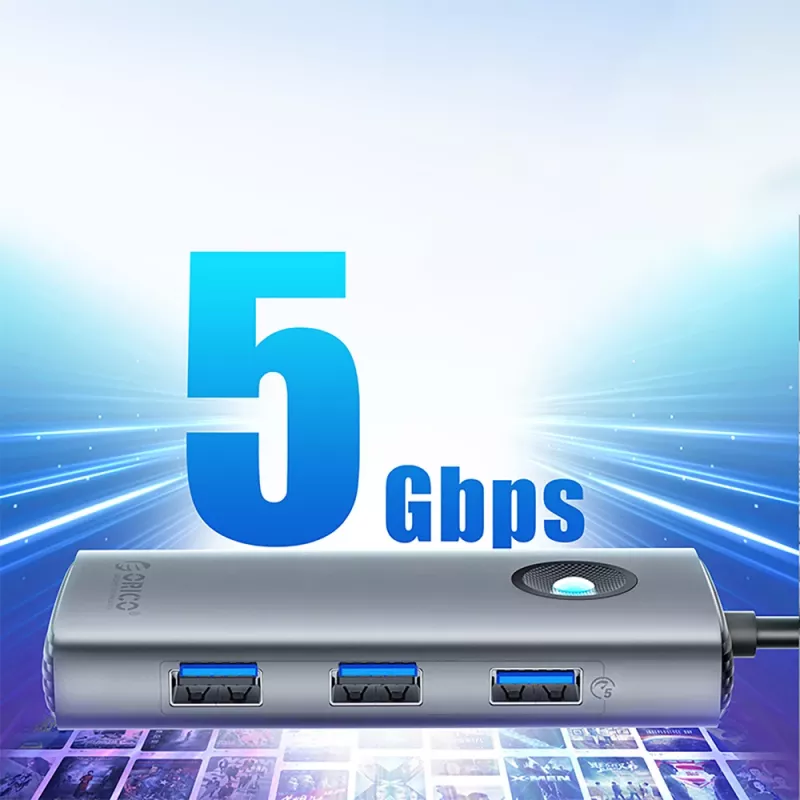 ORICO PW11-5P Hub USB-C Docking station 1x USB-A 3.0 + 2x USB-A 2.0 + 1x USB-C PD + 1x HDMI - grigio