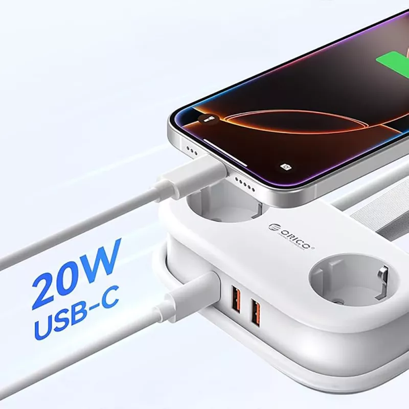ORICO AP3 Ciabatta GaN 20W 5-in-1 2x AC + 2x USB-A + 1x USB-C - bianco