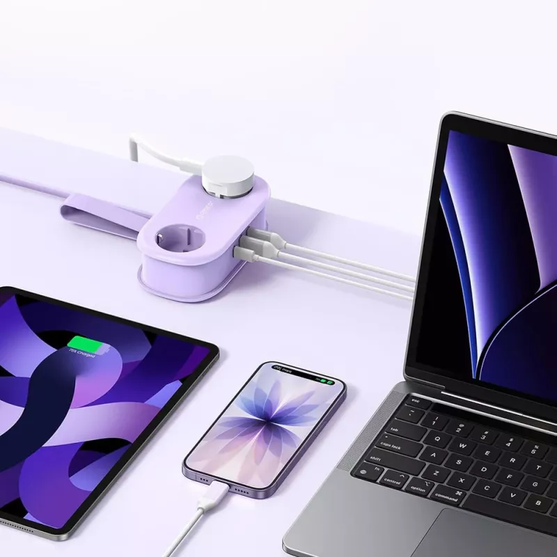 ORICO AP3 Ciabatta GaN 20W 5-in-1, 2x AC + 2x USB-A + 1x USB-C, viola, cavo 1,5m