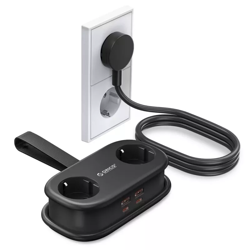 ORICO AP3 Ciabatta GaN 65W 6-in-1 con 2 prese AC, 2 porte USB-A e 2 porte USB-C, cavo 1,5 m, nero