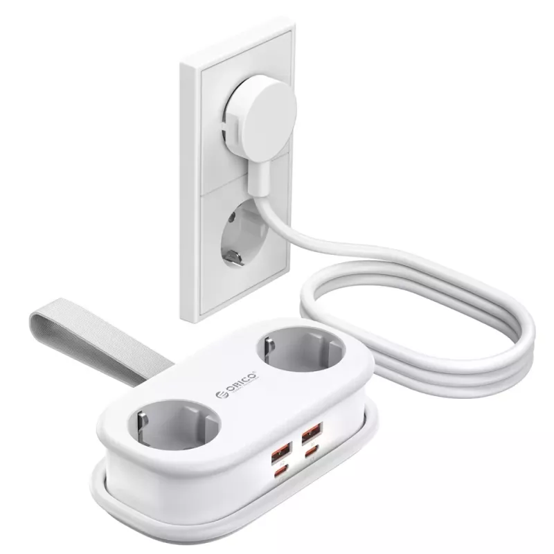 ORICO AP3 Ciabatta GaN 65W 6-in-1 con 2 prese AC, 2 porte USB-A e 2 porte USB-C - bianco
