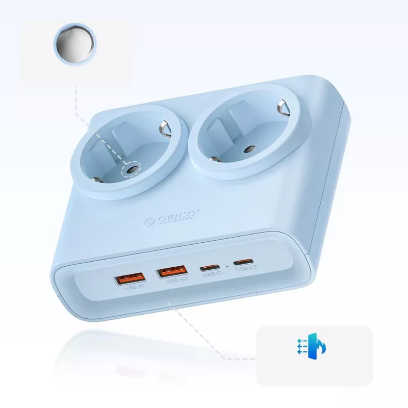 ORICO PDC25 25W ciabatta multipresa da tavolo 6-in-1 con 2 prese AC, 2 porte USB-A e 2 porte USB-C - blu
