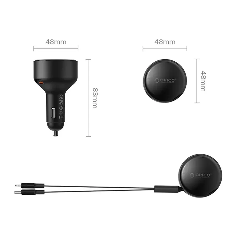 ORICO Dual Stretch 60W caricabatterie da auto USB-C con due cavi retrattili USB-C + Lightning - nero