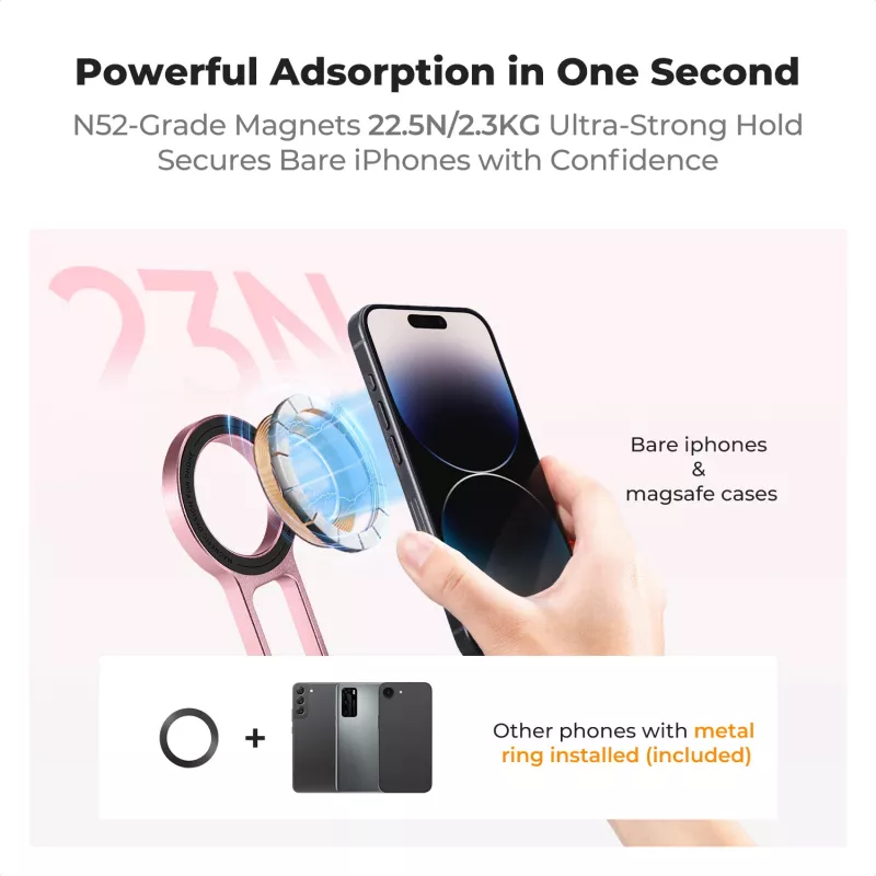 KF supporto magnetico 3-in-1 per telefono treppiede manico supporto da tavolo per iPhone MagSafe rosa
