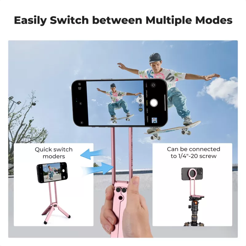KF supporto magnetico 3-in-1 per telefono treppiede manico supporto da tavolo per iPhone MagSafe rosa