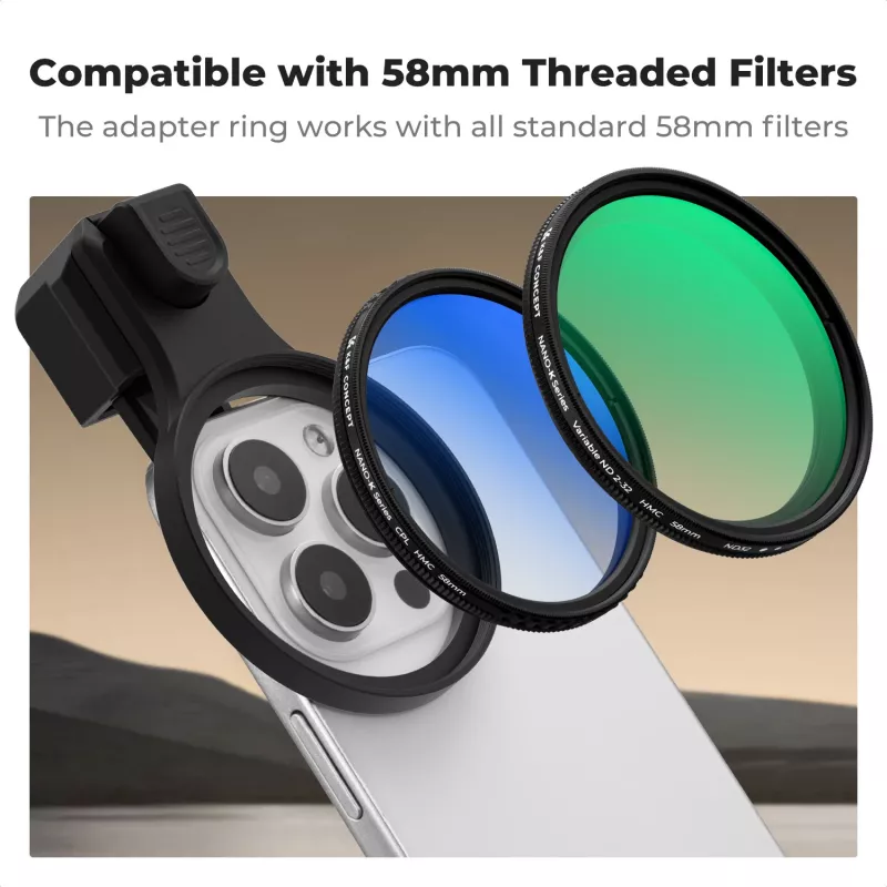 K&F Concept supporto con clip per smartphone per filtri e obiettivi da 58mm - nero