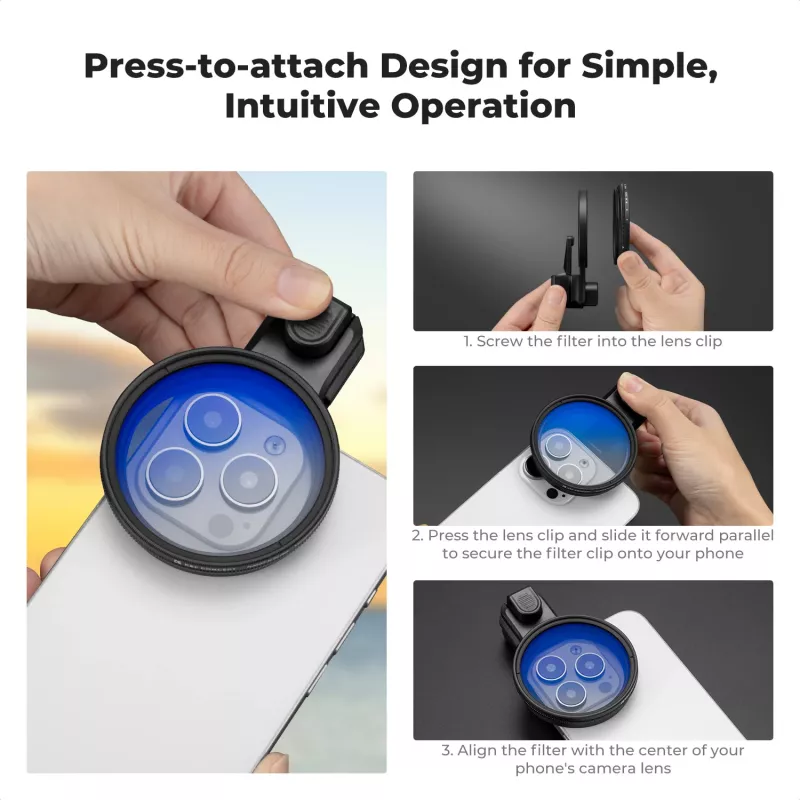 K&F Concept supporto con clip per smartphone per filtri e obiettivi da 58mm - nero