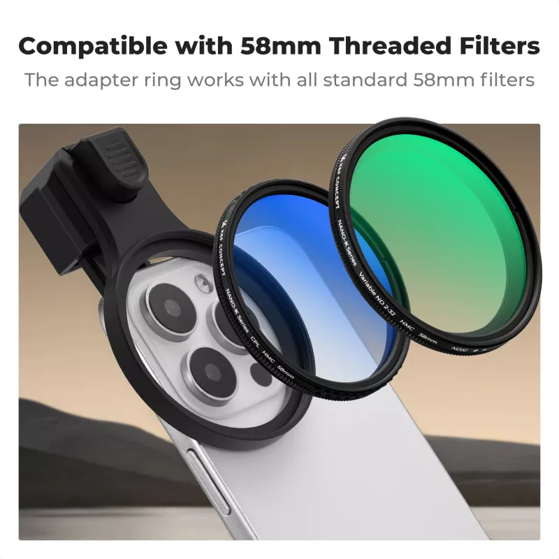 K&F Concept Filtro ND variabile ND2-ND32 58mm Clip-On per smartphone
