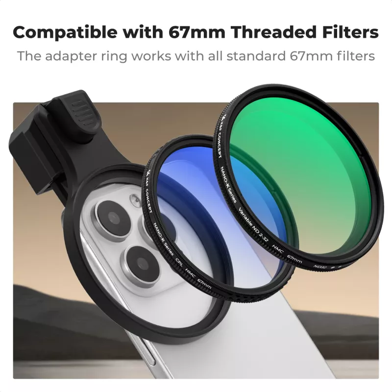 K&F Concept KF15.0026 Filtro ND variabile ND2-ND32 67mm Clip-On per smartphone