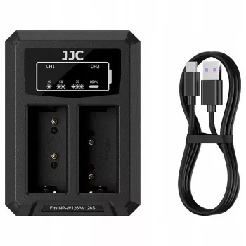 JJC caricabatterie dual USB-C per 2 batterie Fujifilm NP-W126 / NP-W126S DCH-W126TC