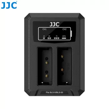 Caricabatterie USB doppio JJC per batterie Olympus BLS-1 BLS-5 BLS-50