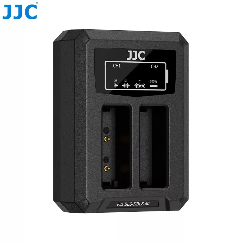 Caricabatterie USB doppio JJC per batterie Olympus BLS-1 BLS-5 BLS-50