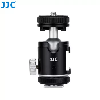 JJC BH-SM1 mini testa a sfera 3D in lega di alluminio con 3 slitte flash, vite da 1/4 di pollice, nero