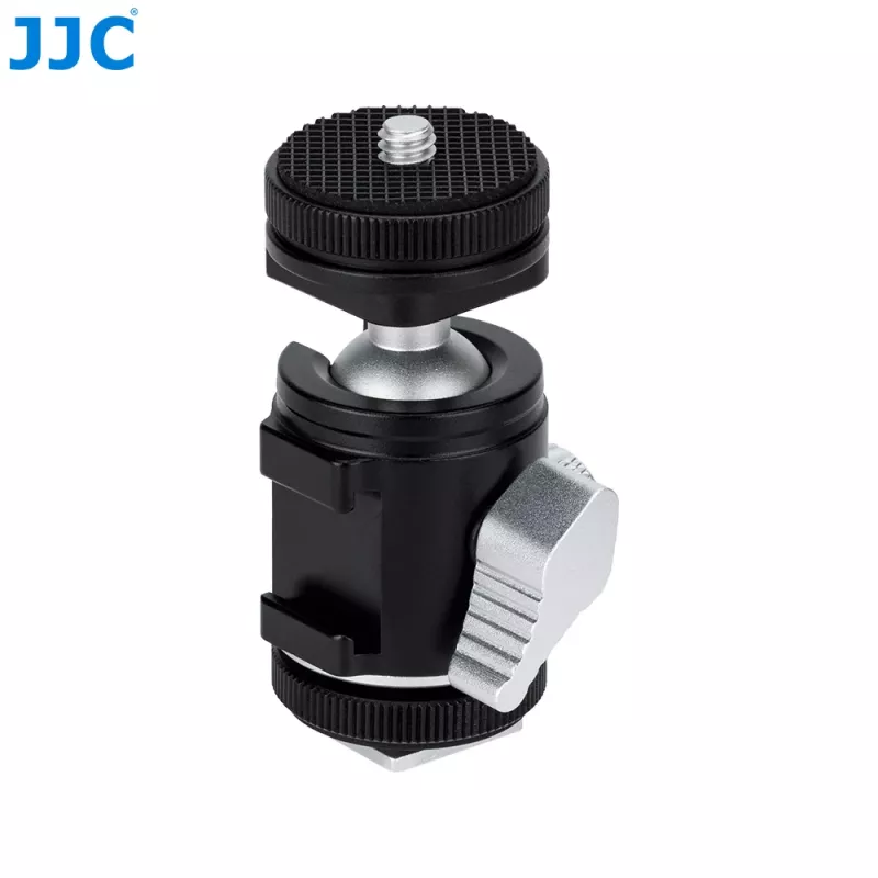 JJC BH-SM1 mini testa a sfera 3D in lega di alluminio con 3 slitte flash, vite da 1/4 di pollice, nero