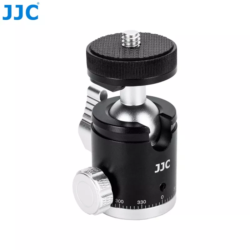 JJC BH-CM1 testa a sfera 3D in alluminio con filetto da 1/4 di pollice e scala per fotocamera
