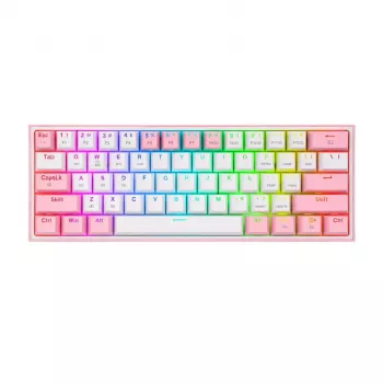 Redragon Fizz Pro K616 tastiera meccanica da gaming 60% tri-mode, bianco/rosa, RGB, hot-swappable, 1600mAh