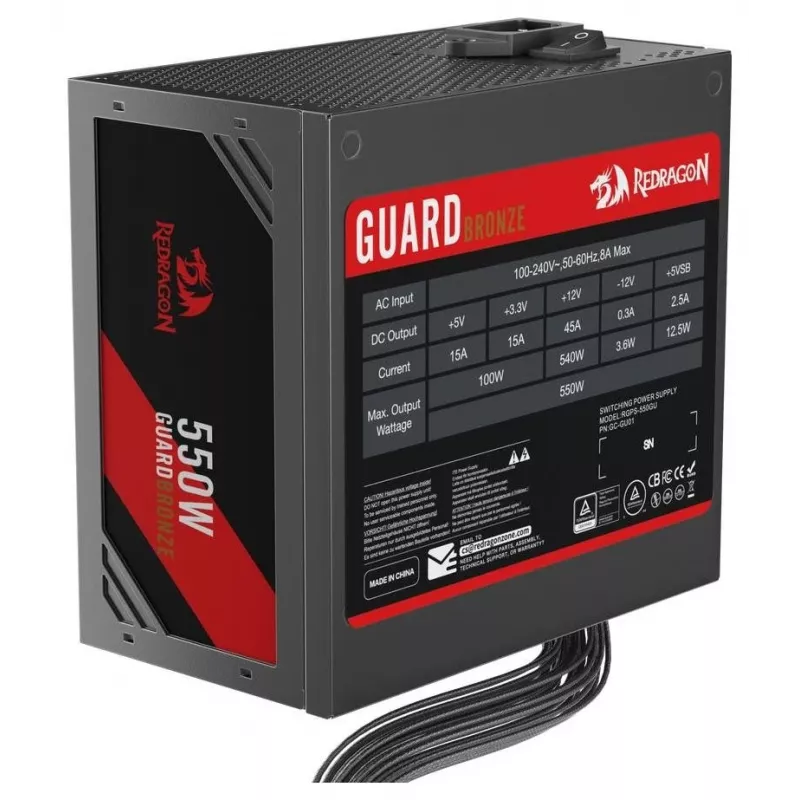 Redragon Guard GC-GU01 Alimentatore 550W, 80 PLUS Standard, PFC attivo, non modulare, ventola 120mm, nero