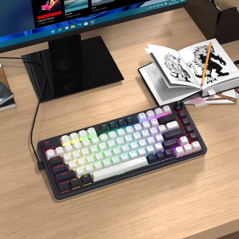 Redragon Ucal Magnetic K673WB-RGB-M Tastiera meccanica da gaming 75% tri-mode, bianco/nero