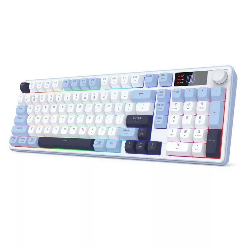 Redragon ARIA PRO K527WBL-PRO Tastiera meccanica RGB 75% tri-mode (bianco/grigio con accenti blu)
