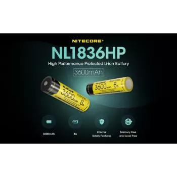 Nitecore NL1836HP 3600mAh 18650 batteria ricaricabile Li-ion Button Top