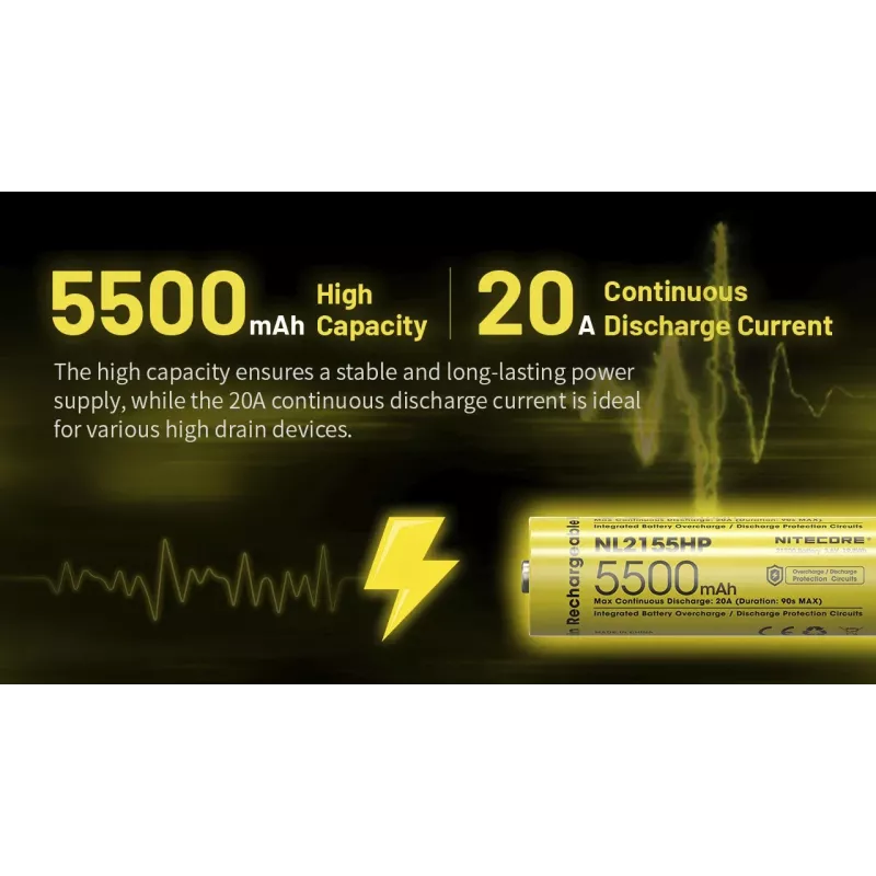 Nitecore NL2155HP 21700 batteria ricaricabile Li-ion 5500mAh 3.6V Button Top Protected