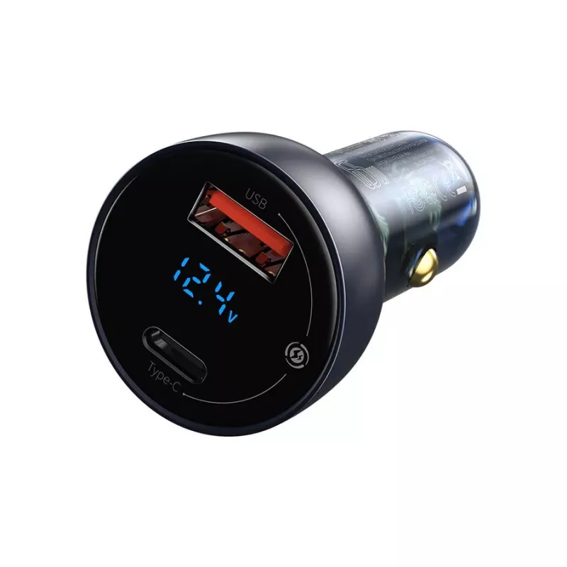 Baseus Particular caricabatterie da auto con display digitale, USB-C + USB-A, QC3.0+PD, 65W, grigio