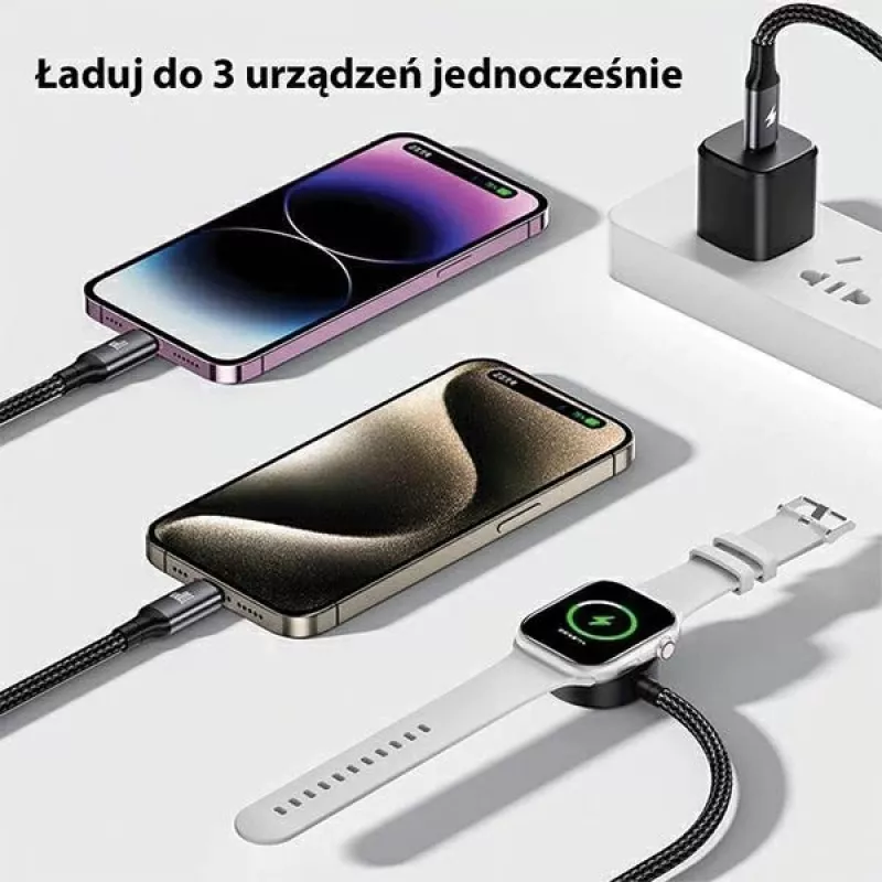 AWEI W23 cavo di ricarica 3-in-1 USB-C/Lightning/Apple Watch 100W/10W/2,5W nero